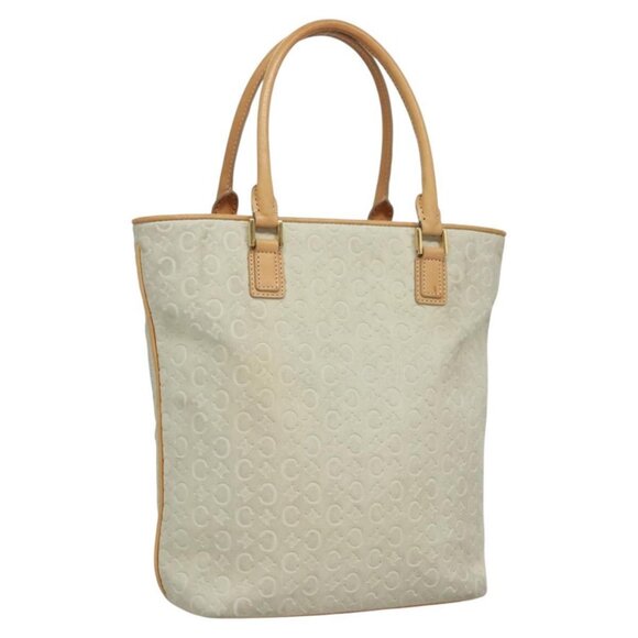 CELINE C Macadam Canvas Tote Bag Suede White Gold Auth mr1231 - Picture 1 of 16